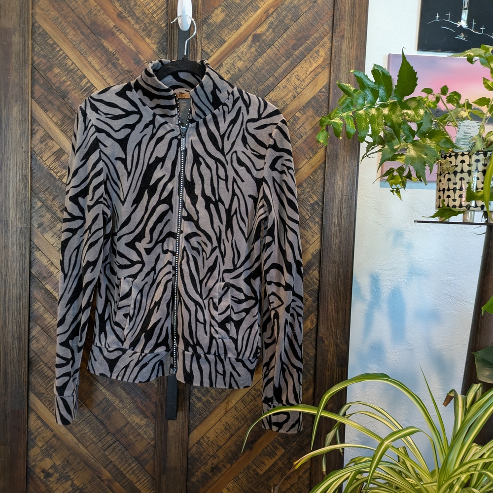 Belldini Black and Gray Zebra Print Hoodie